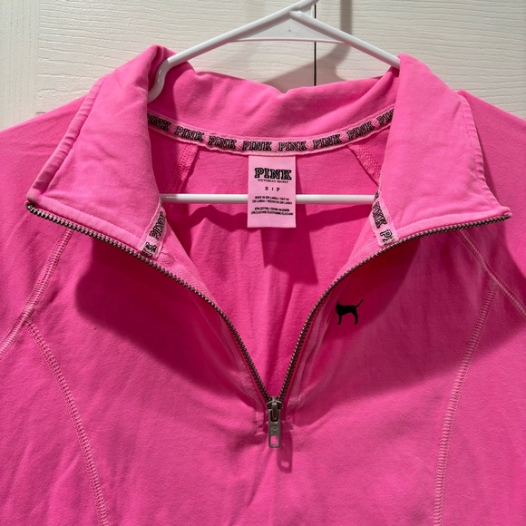 VS PINK Women’s Neon Pink V-Neck Quarter Zip Long Sleeve Sweater Top - size S - Picture 3 of 7